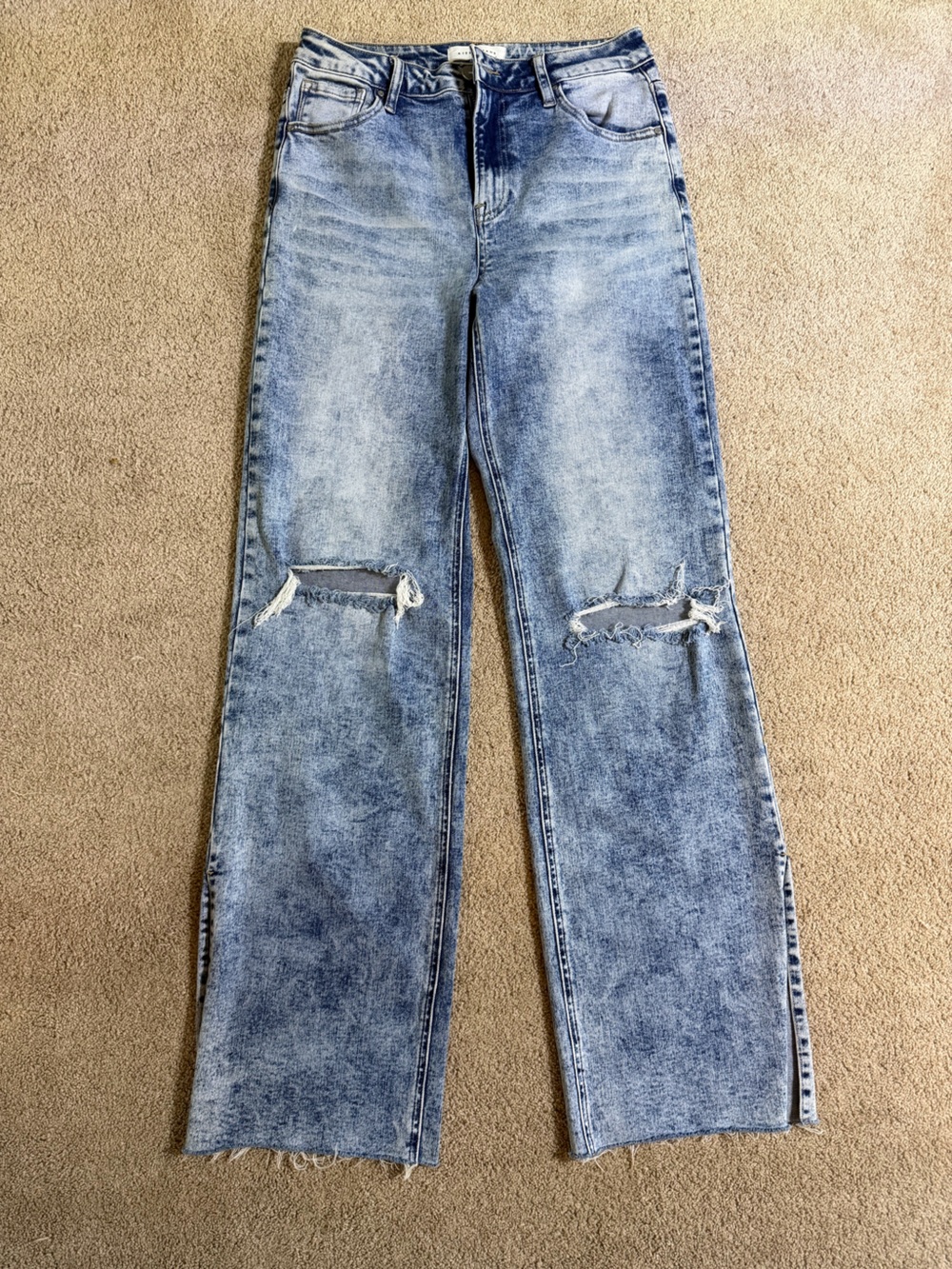 Wide Leg Distressed Women's Jeans - Light Blue